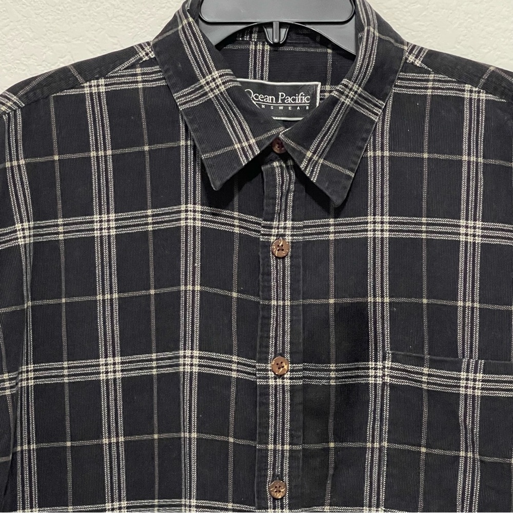 OP Ocean Pacific Men’s Corduroy Long Sleeve Button Down Shirt Size Large Black